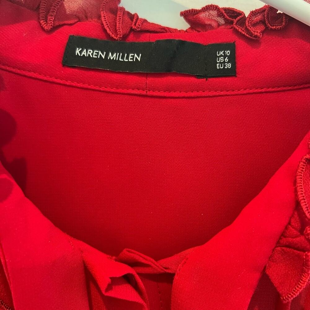 Karen Millen Red Long Sleeve Lace Panel Ruffle Mini Dress Size 6 - Picture 5 of 6